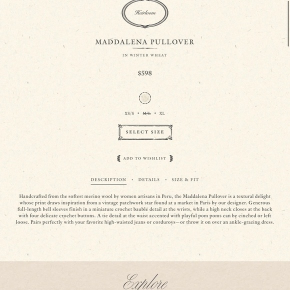 SOLD ❤️ NWOT Doen Heirloom Maddalena pullover sweater - XS-S - Picture 8 of 13